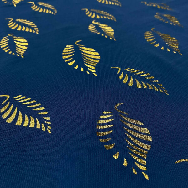 Ποπλίνα linen look leafs indigo
