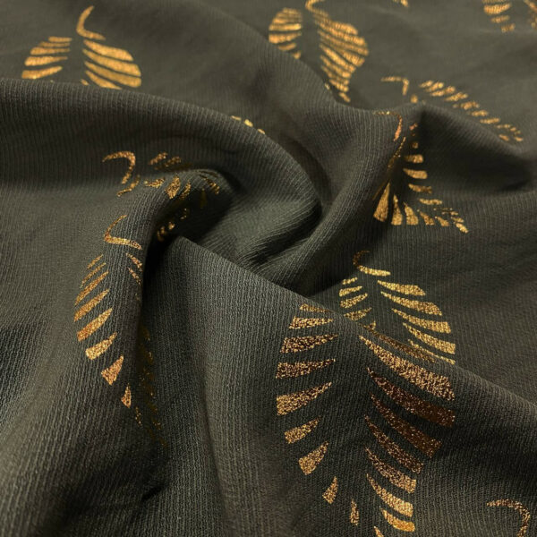 Ποπλίνα linen look leafs khaki