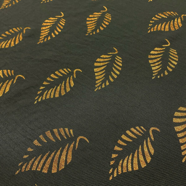 Ποπλίνα linen look leafs khaki